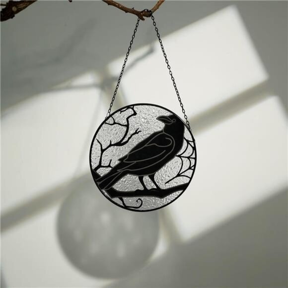 Raven Stained Glass Suncatcher Window Hanging Decoration, Halloween Gothic Crow - Picture 6 of 7
